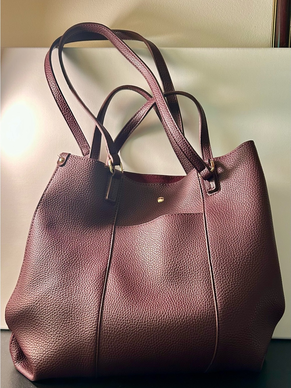 Montana West Women's Leather Like Tote Bag in Deep Burgundy With Suede Lining